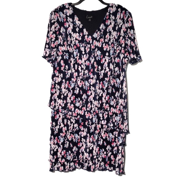 Connected Apparel Navey with Flora lPlus Size Short Sleeve Dress Size 2X - Picture 1 of 10